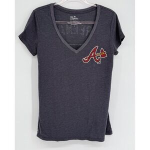 Majestic Threads Atlanta Braves Freeman 5 V-Neck T-Shirt Gray Womens Sz L